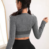 LuxeFit Seamless Long-Sleeve Crop Top - Grey