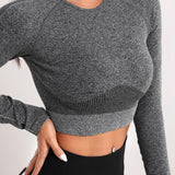 LuxeFit Seamless Long-Sleeve Crop Top - Grey