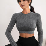 LuxeFit Seamless Long-Sleeve Crop Top - Grey