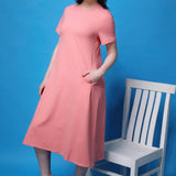 Women's Cotton Lycra Leisure Dress - Salmon Pink