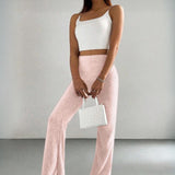 Powder Pink Ribbed Lounge Pants