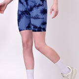 High-Waisted Tie-Dye Seamless Active Wear Shorts - Navy Blue