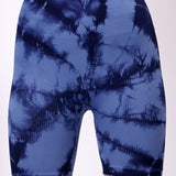 High-Waisted Tie-Dye Seamless Active Wear Shorts - Navy Blue