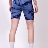 High-Waisted Tie-Dye Seamless Active Wear Shorts - Navy Blue