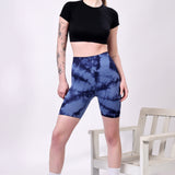 High-Waisted Tie-Dye Seamless Active Wear Shorts - Navy Blue